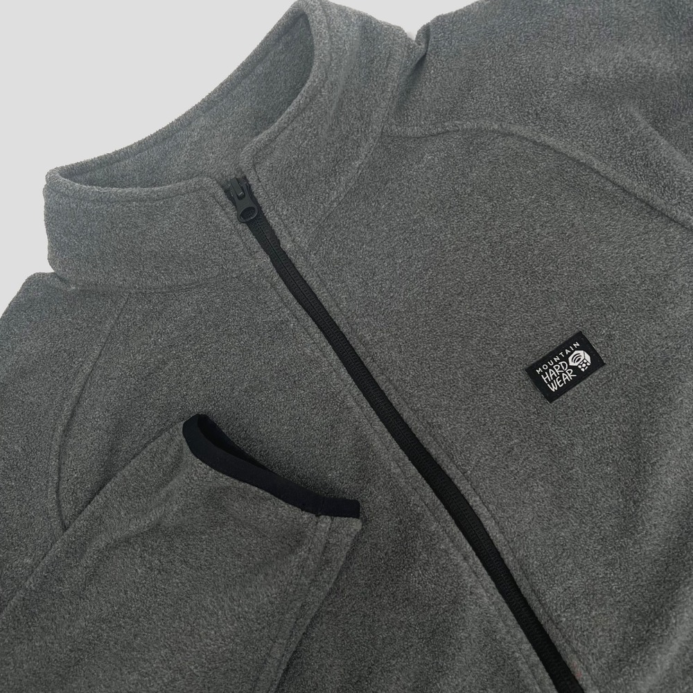 MOUNTAIN HARDWEAR Men's L Full-Zip Gray/Black Trim Fleece Jacket Zipper Pockets